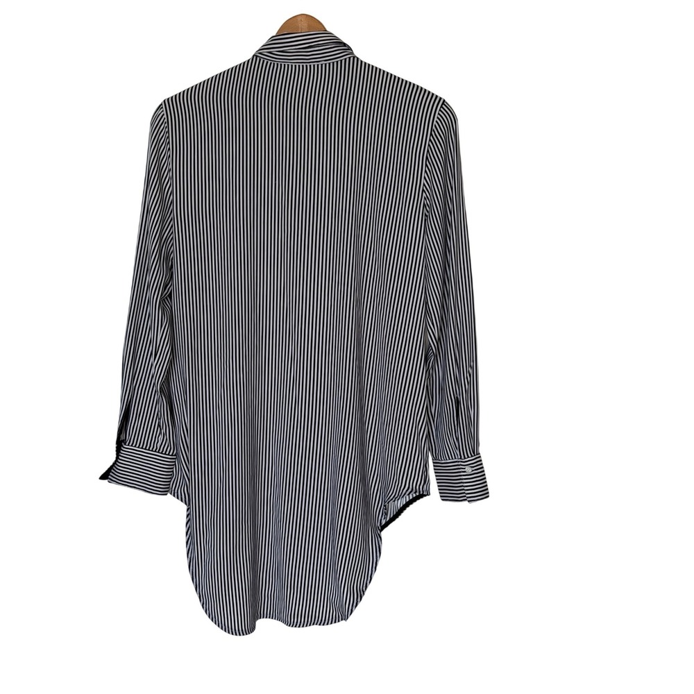 Philosophy Button Down Shirt Women L Black White Striped High-Low Long Sleeve - Picture 2 of 5
